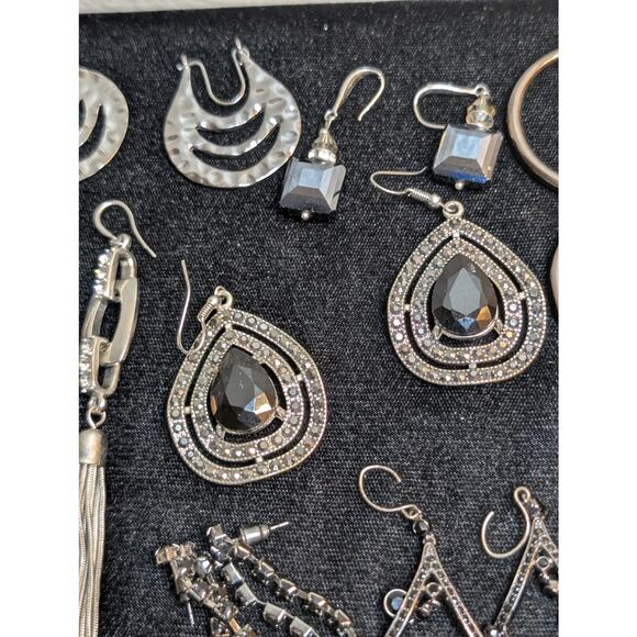 Lot of Ten Pair Silver Tone Black Theme Pierced Earrings - Picture 8 of 12